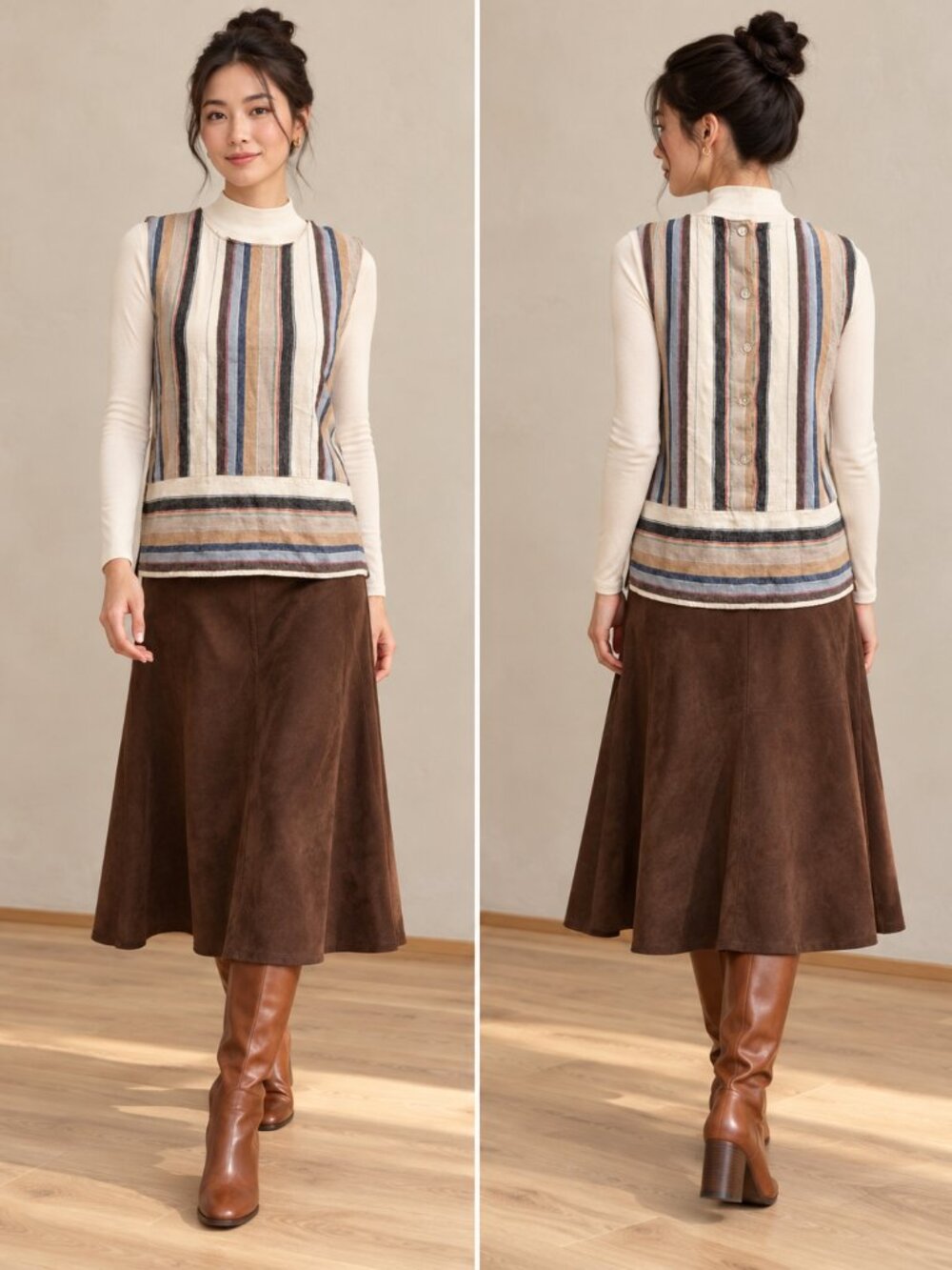 Ness Striped Sleeveless Top in Cream and Multicolor Small